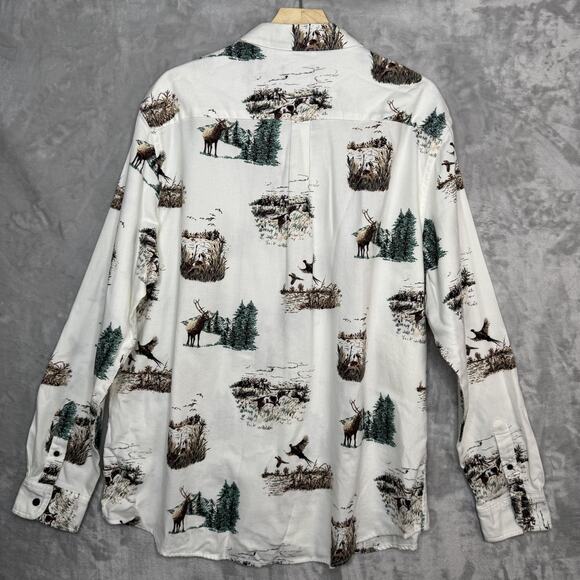 Chaps Shirt Mens 2XL White Wildlife Hunting Deer Duck Dog Print Flannel Button - Picture 3 of 11
